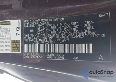 2007 Toyota Fj Cruiser from USA, damaged, VIN JTEBU11F970098814